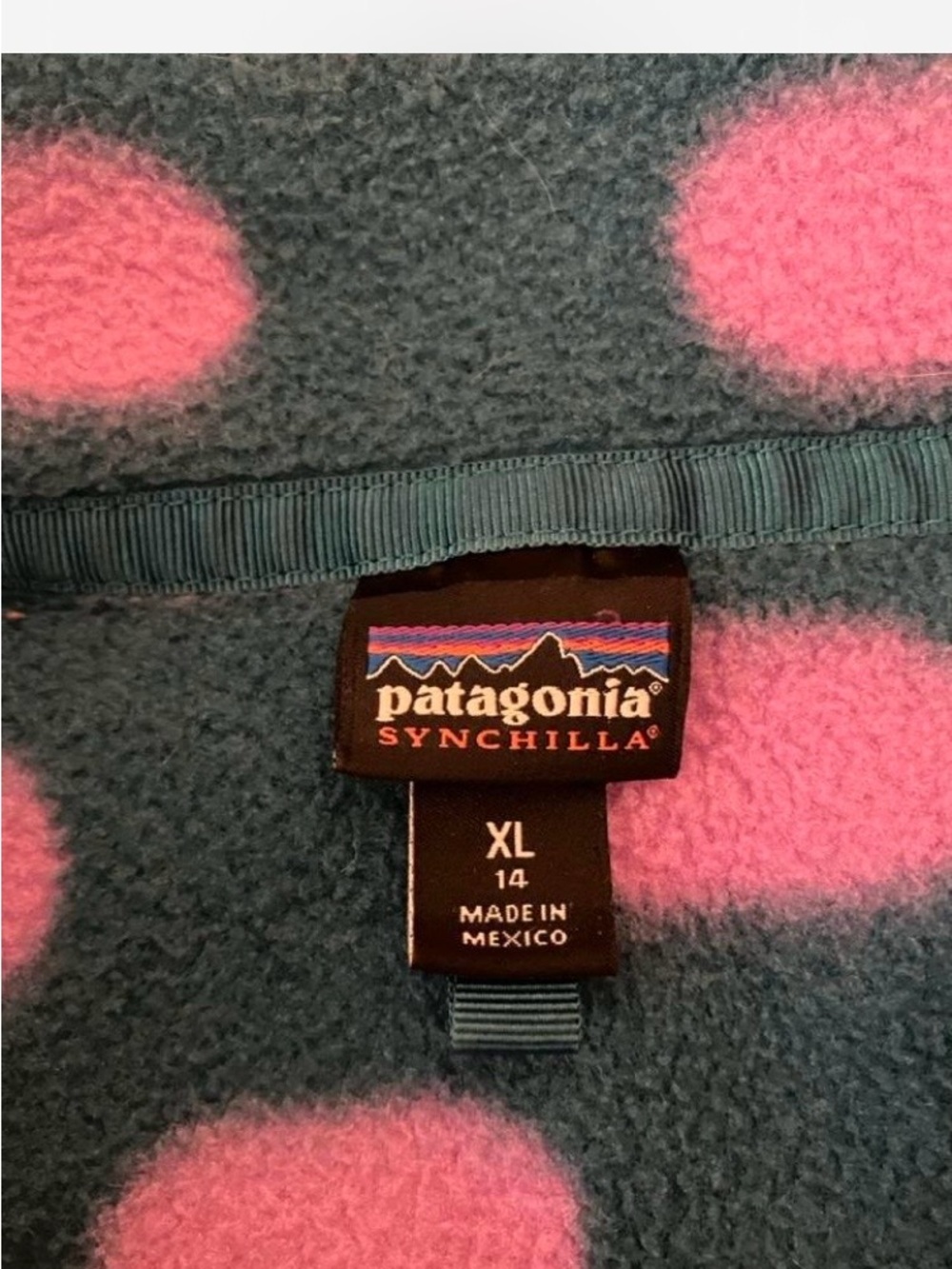 Patagonia Teal Fleece Pullover with Purple Polka Dots Size XL - Picture 3 of 4